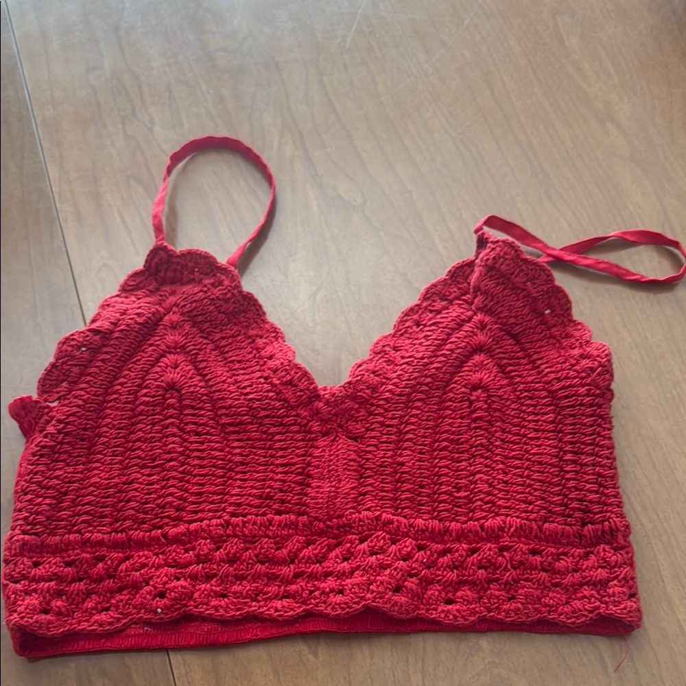 Red Crochet Women Top